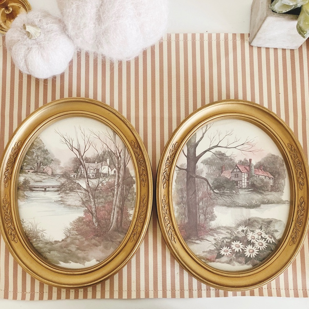 Antique Prints in Gold Frames (Set of 2)